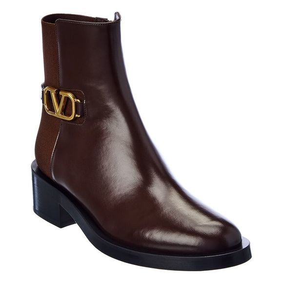 Valentino Vlogo Leather Bootie, Brown